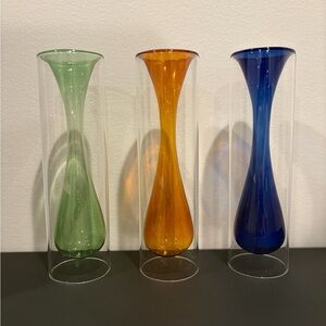 Elegant Glass Vase Set - Green, Orange, and Blue